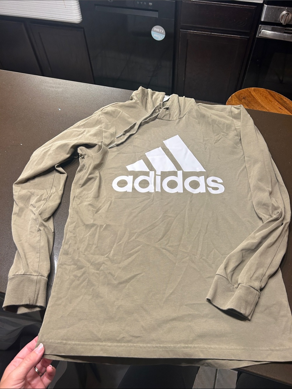 adidas Olive Green Long Sleeve Hoodie with White Logo
